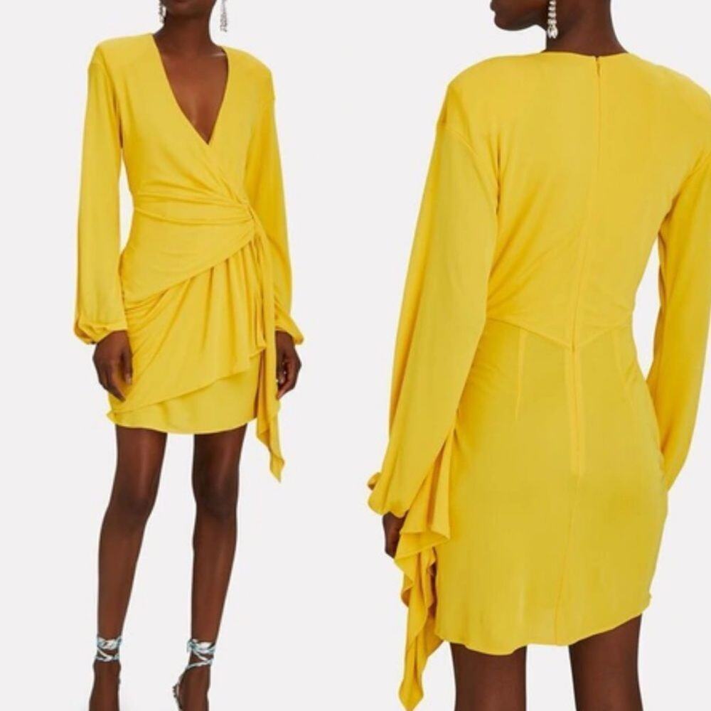 NWT DUNDAS Beau Wrap Dress Yellow Size 2 MSRP $1250
